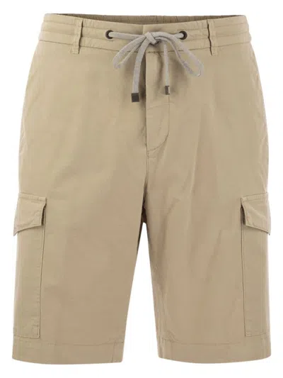 Peserico Men's Lightweight Cotton Lyocell Canvas Jogger Bermuda Shorts In Beige