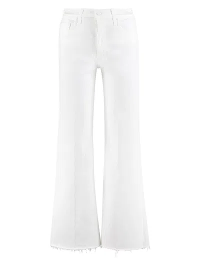 Mother The Hustler Patch Pocket Raw Hem High Waist Ankle Flare Jeans In White