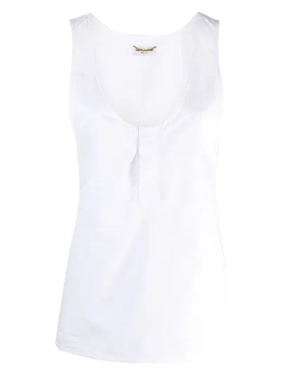 Saint Laurent Paris Women Canotta Henley In Popeline Di Cotone In White
