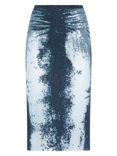 Diesel Blue Midi Skirt In Devor Metallic Knit In Blue