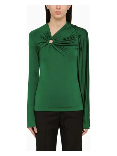 Victoria Beckham Draped Detail Asymmetric Button Sweater In Green