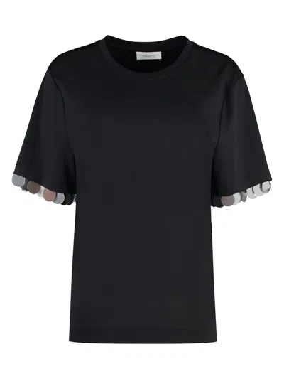 Rabanne Black T-shirt With Sequins On Bottom Sleeve In Black
