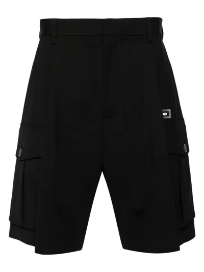 Dsquared2 Pleated Virgin Wool Cargo Shorts In Blackwhite