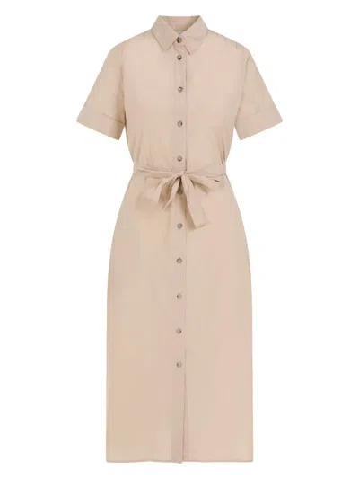 Peserico Beige Chemisier Cotton Midi Dress In Nude & Neutrals