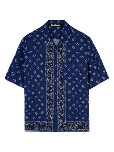 Palm Angels Paisley-print Bowling Shirt In Blue