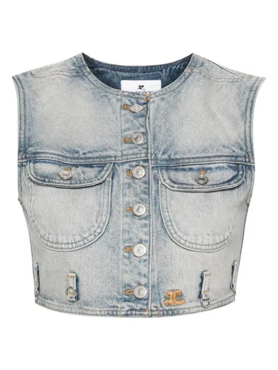 Courregã¨s Women's Denim Cropped Vest In Clear Blue