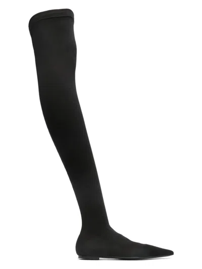 Dolce & Gabbana Pointed Toe Stretch Fabric Over-the-knee Boots In Black