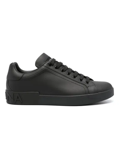 Dolce & Gabbana 'portofino' Black Low Top Sneakers With Logo Lettering Detail In Black