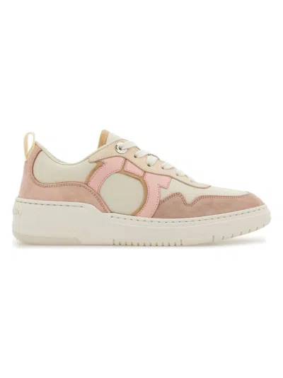 Ferragamo Gancini Lace-up Sneakers In Powder