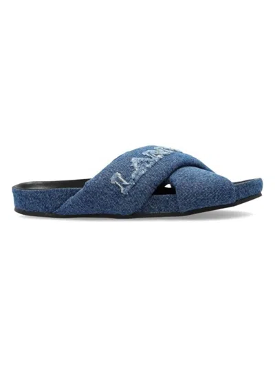Lanvin Logo-embroidered Crossover Denim Slides In Denimbl