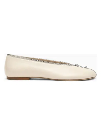 Burberry Sadler Ballerina With Light Beige Leather Zip Women In Transparent