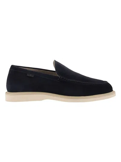 Hogan Logo-patch Suede Loafers In Blu Tuareg
