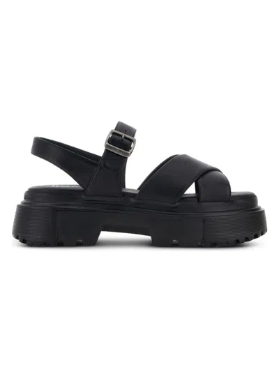 Hogan Leather Sandal With Midsole Sandals In Nero
