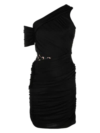 Marine Serre Shelter One-shoulder Draped Jersey Minidress In Black