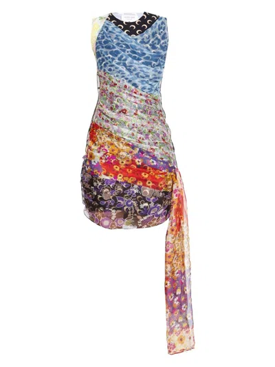 Marine Serre Regenerated Silk Scarves Draped Dress In Multicolor