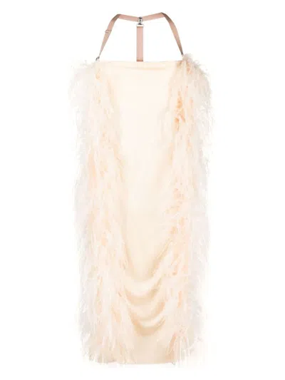 Sportmax Feather-detail Draped Dress In Powder For Women In Powder
