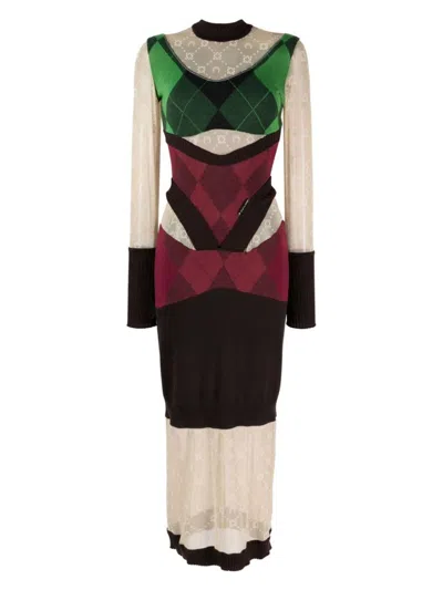 Marine Serre Regenerated Lozenge-knit Midi Dress In Green