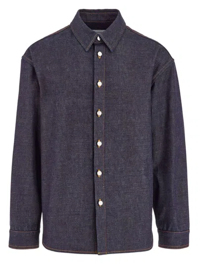 Ferragamo Long Sleeved Denim Shirt In Blue