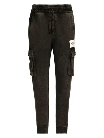 Dolce & Gabbana Logo-patch Tapered Cargo Pants For Men In Black