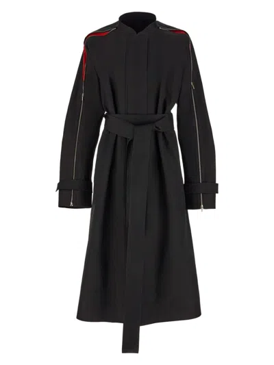 Ferragamo Poplin Trench Coat With Contrasting Inserts In Black