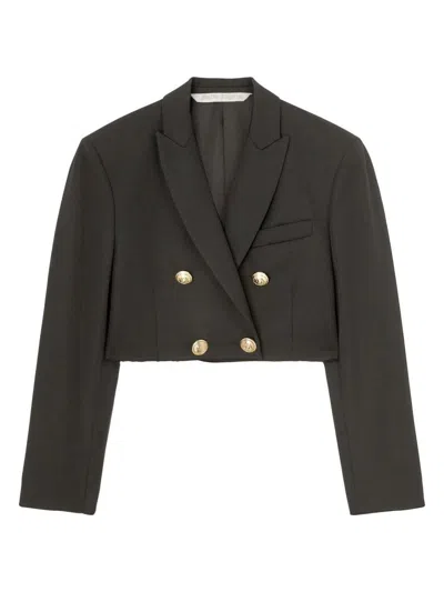 Palm Angels Double-breasted Cropped Blazer With Gold Button Accents In Black