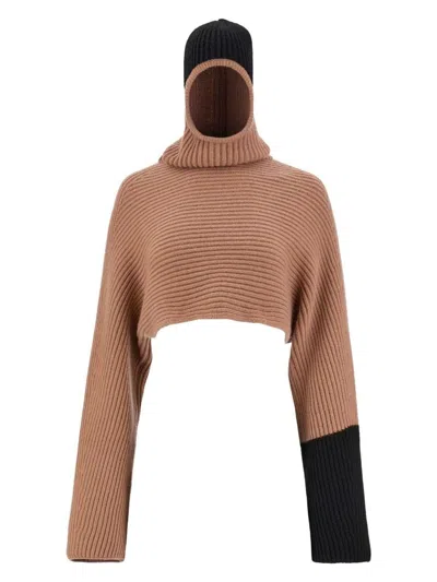 Ferragamo Colour-block Ribbed Jumper In Beige