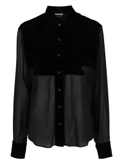 Tom Ford Shirt Silk Georgette Curved Hem In Black