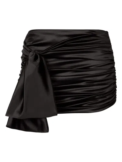 Dolce & Gabbana Short Draped Satin Skirt With Side Bow In Black