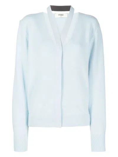 Fendi Women's Cashmere V-neck Cardigan In Clear Blue