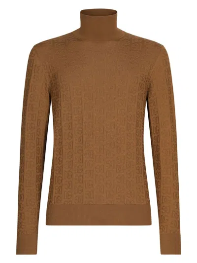 Dolce & Gabbana High Neck Silk Sweater In Camel