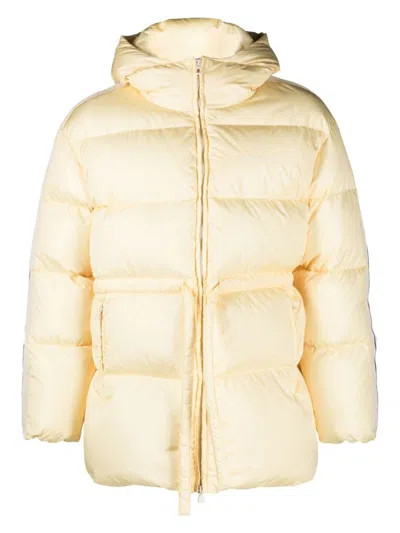 Palm Angels Beige Light Yellow Belted Down Jacket In Beige