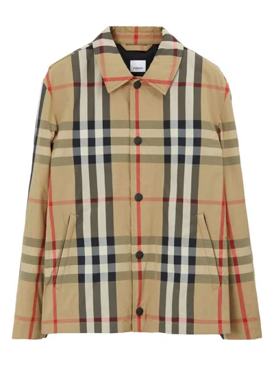 Burberry Check Motif Shirt Jacket In Beige