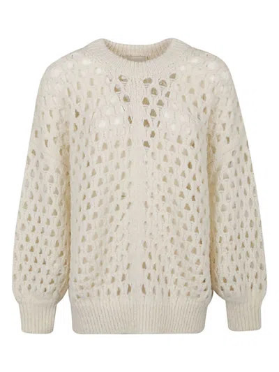 Isabel Marant Wool Jumper With Balloon Sleeves And Crew Neck In Beige
