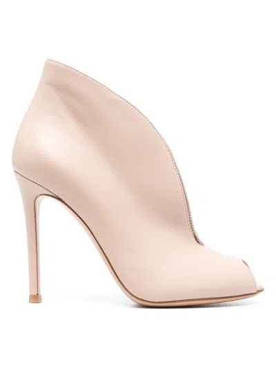 Gianvito Rossi Open Toe Leather Heel Ankle Boots In Powder