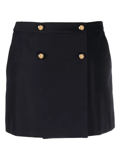 Alexander Mcqueen Button-embellished Wool And Cotton-blend Twill Mini Skirt In Blue