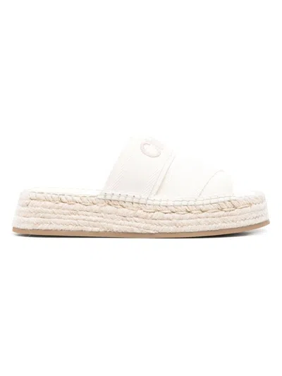 Shop Chloé Women's Mila Canvas Flatform Sandals In White