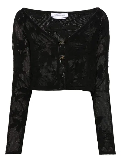 Blumarine Embroidered Cropped Cardigan In Black