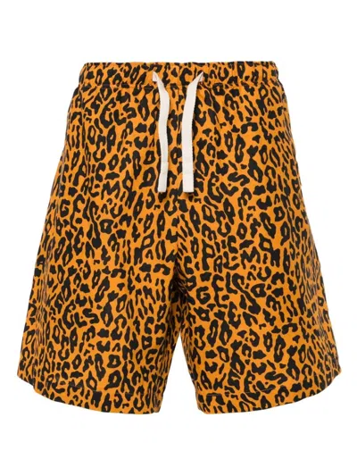 Palm Angels Men Linen And Cotton Blend Shorts In Orange