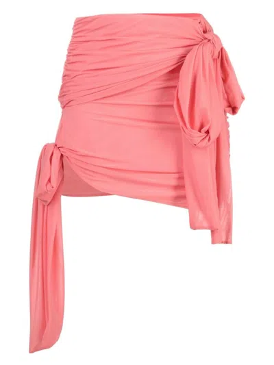 Blumarine Ruched Detailed Asymmetric Mini Skirt In Pink
