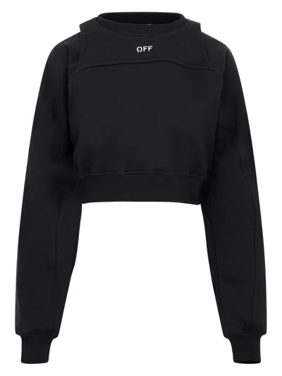 Off-white Cotton Sweatshirt With Frontal Logo In Black