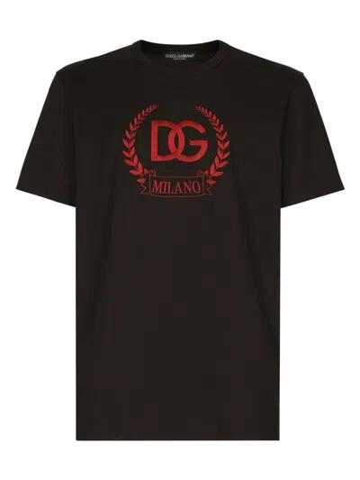 Dolce & Gabbana Embroidered Dg Laurel T-shirt In Black