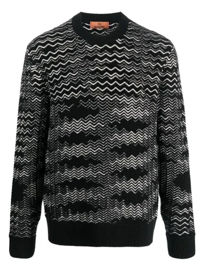 Missoni Handcrafted Wool Blend Crew Neck Sweater In Black