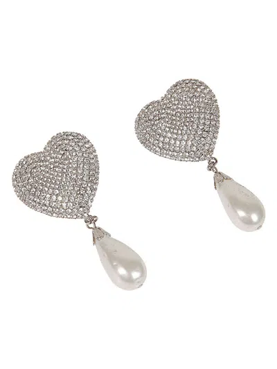 Alessandra Rich Heart-shaped Crystal Earrings In Silver