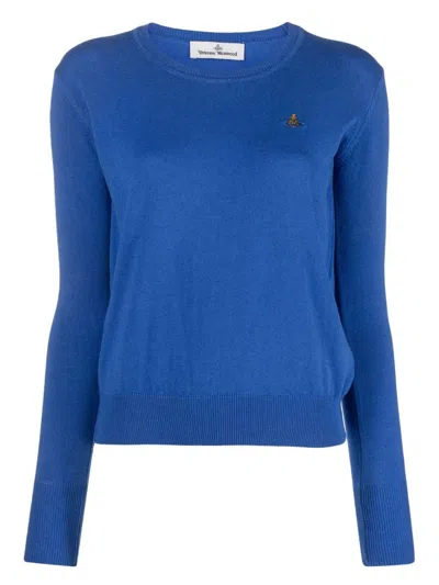 Vivienne Westwood Orb-embroidered Cotton-cashmere Jumper In Blue