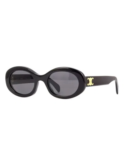 Celine Triomphe Logo Oval Acetate Sunglasses In Shiny Black
