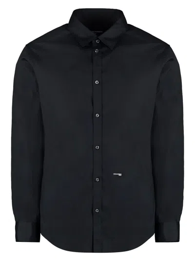 Dsquared2 Dsquared Men Black Stretch Poplin Shirt In Black