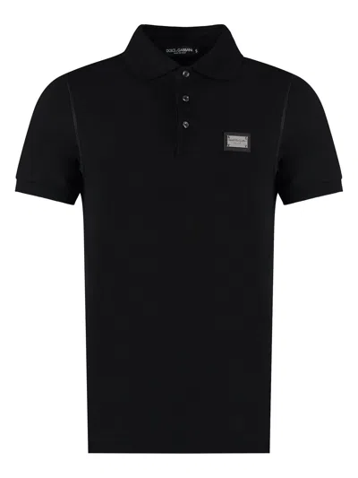 Dolce & Gabbana Dark Gray Logo Plaque Cotton Men Polo Shirt T-shirt In Black