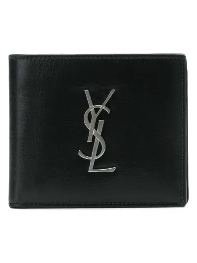 Saint Laurent Logo-plaque Leather Wallet In Black