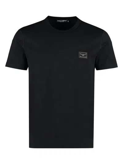 Dolce & Gabbana Black T-shirt With Logo Tag Detail On The Front In Cotton Man In Black