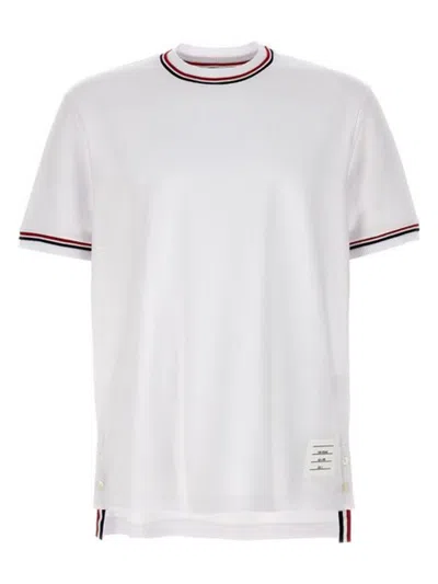Thom Browne White Crewneck T-shirt With Rwb Detail On Neck And Sleeve In White